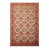 6x9 Beige, Fuschia, Green Color Hand Knotted Aubusson Savonnerrie Wool Traditional Oriental Rug